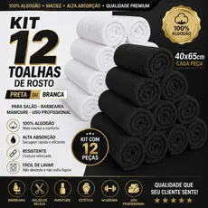 Kit 12 Toalhas de Rosto Profissional 100% Algodão Alta Absorção Salão Manicure Atacado 40x65