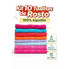 Kit 10 Toalhas de Rosto 100% Algodão Yasmin Beira Rio 80x40cm Macias Absorventes
