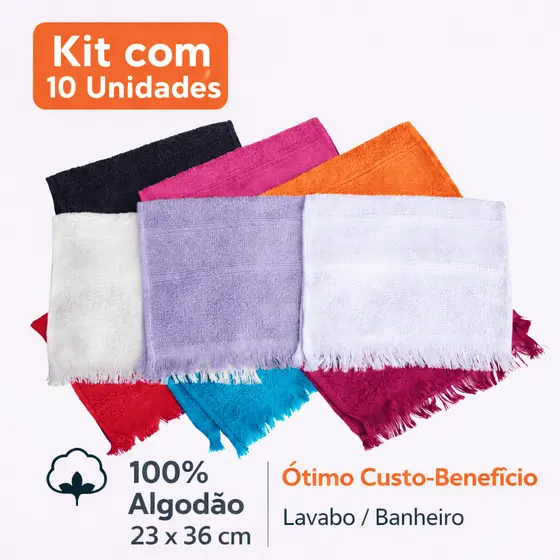 Kit 10 Toalhas Sociais 100% Algodão 23x36cm Lavabo Escolar Manicure