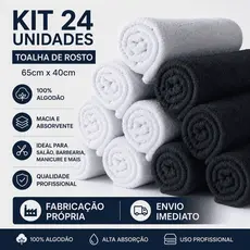 Kit 24 Toalhas de Rosto 100% Algodão | Uso Profissional