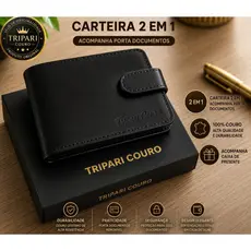 Carteira masculina couro legítimo 2 em 1 Carteira + porta documento