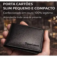 Carteira porta cartão cnh slim couro legítimo pequena Tripari couro com caixa presente pais namorado
