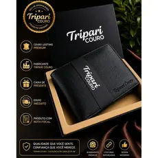 CARTEIRA MASCULINA COURO LEGÍTIMO TRIPARI COURO ORIGINAL + CAIXA DE PRESENTE DIA DOS PAIS NAMORADOS