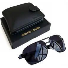 Kit carteira masculina + óculos escuro Carteira couro legítimo óculos com proteção UV400