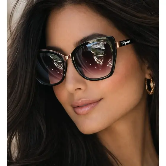 Óculos de sol feminino original tripari proteção UV400 UVA / UVB Estojo moda blogueira lançamento