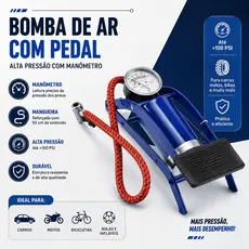 Bomba de Ar com Pedal Manômetro Alta Pressão Encher Pneu Bike Carro Moto Colchão Inflável Portátil