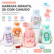 Garrafa Térmica Infantil 520ml Aço Inox com Canudo Copo Cartoon Criança Escola Presente Quente Frio