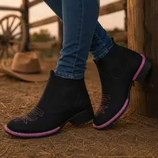 Botina Feminina  Bota Texana Country Couro Sintético Bico Quadrado