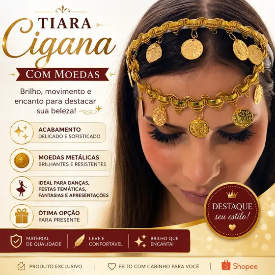 TIARA CIGANA COM MOEDAS Umbanda Candomblé Medalhas Acessórios femininos