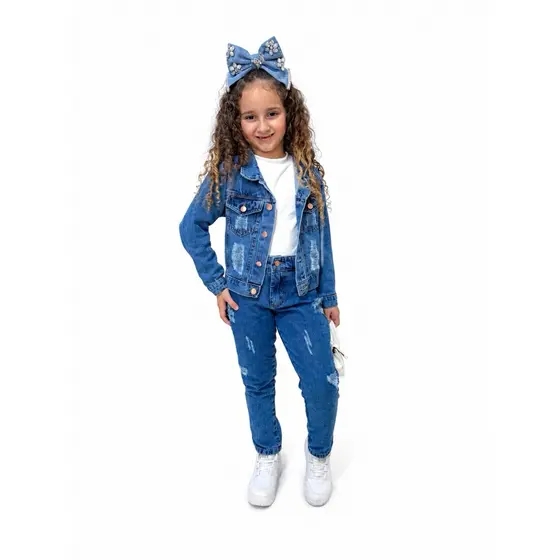 Jaqueta infantil jeans moda blogueirinha distroend