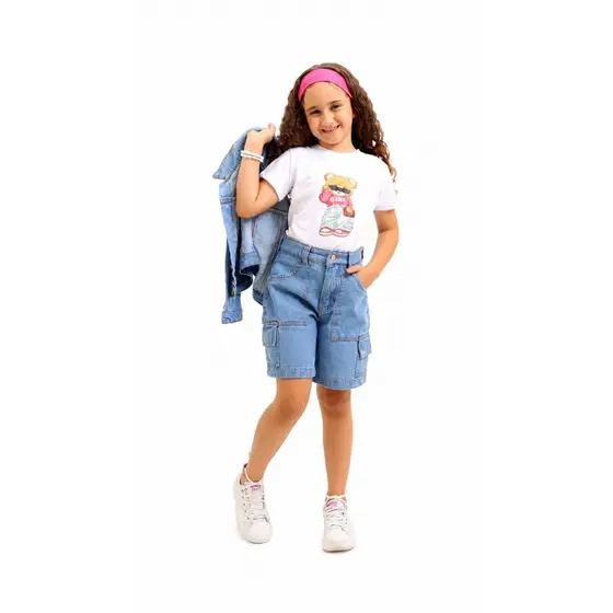 Bermudão feminino jeans infantil dia dia escola passeios