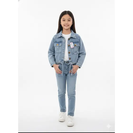 Jaqueta jeans infantil cordão bolsos cargo