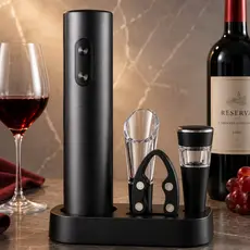 Kit Abridor Elétrico De Vinho Automático A Pilha Saca Rolhas Com Cortador Tampa E Bico Dosador