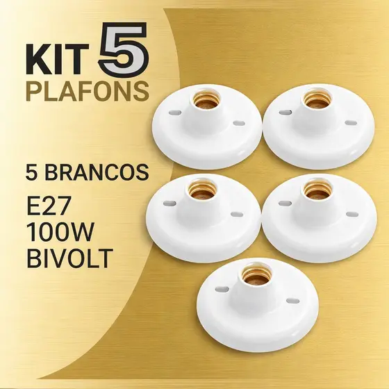 Kit 05 Plafon Soquete E27 Branco Bivolt Plafonier Redondo Luminaria Bocal de Teto