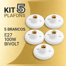 Kit 05 Plafon Soquete E27 Branco Bivolt Plafonier Redondo Luminaria Bocal de Teto
