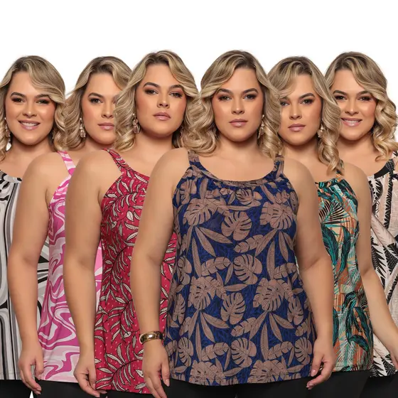 Kit 6 Blusa Plus Size Feminina Versátil Estampada Alcinha