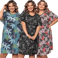 Kit 3 Vestido Plus Size Feminino Estampado Versátil Confortável