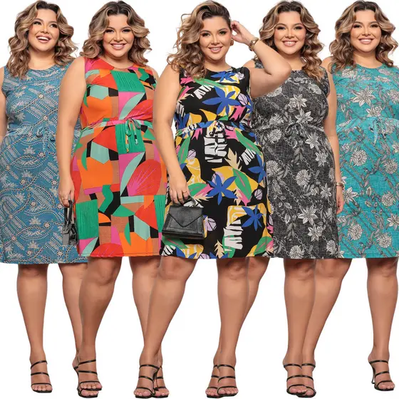 Kit 5 Vestido Feminino Plus Size Regata Confortável Versátil 42-48