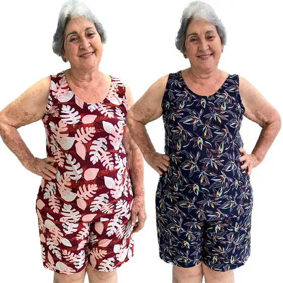 Kit 2 Conjuntos Plus Size Feminino Senhora Liganete Short e Blusa Soltinho Estampado