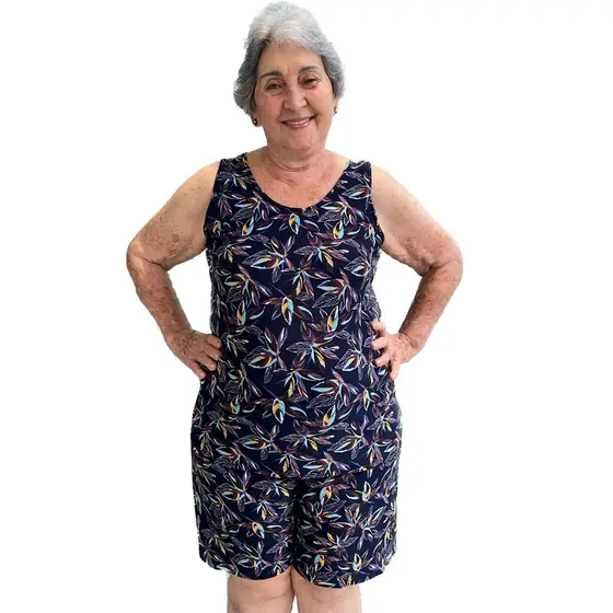 Conjunto Plus Size Feminino Senhora Liganete Estampado Short e Blusa Soltinho