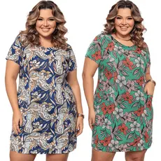 Kit 2 Vestido Plus Size Básico com Bolso Estampado Versátil