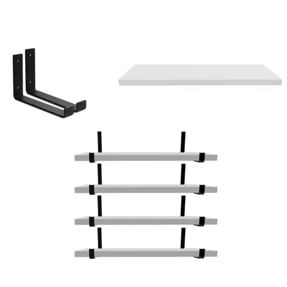 Kit 04 Mão Francesa Invertida + Prateleira MDF 100% com kit Instalação Sala Quarto Cozinha 30cm