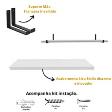 Kit Suporte Mão Francesa Invertida + Prateleira MDF 100% com kit Instalação Sala Quarto Cozinha 40cm