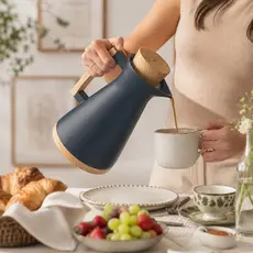 Garrafa de Café Térmica Amadeirada e Cinza 1 Litro Mesa Posta Moderna