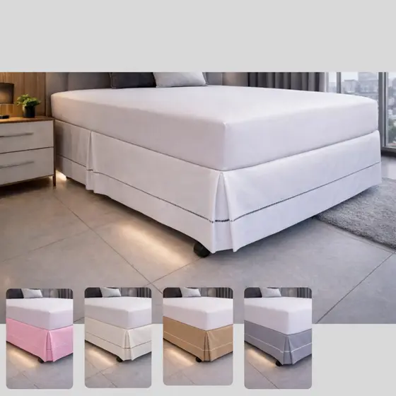 SAIA PARA CAMA BOX TAMPÃO PROTETOR CASAL QUEEN KING SIZE ALGODÃO 200 FIOS COM DETALHE EM PONTO PALITO