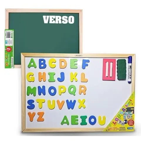 LOUSA BRANCA MAGNETICA ABC E GIZ - DUPLA FACE - 60X40CM - Aprendizado para Crianças Educativo