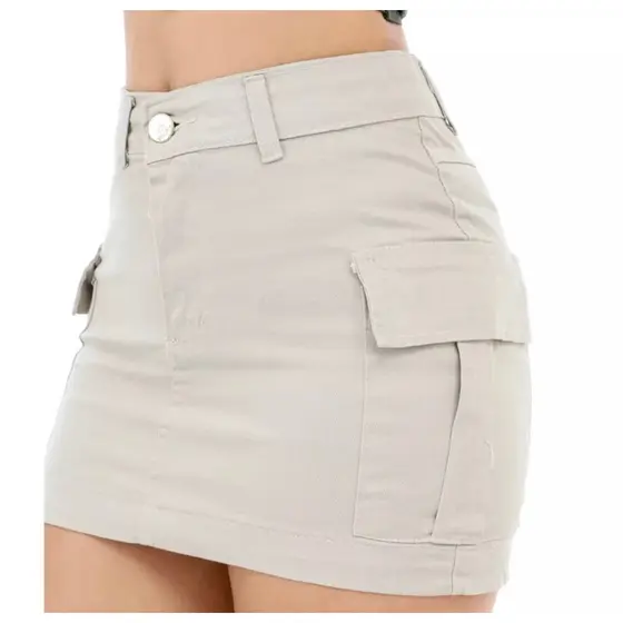 Saia Cargo Bege e Areia Curta Levanta Bumbum Com Elastano Moda Verão Blogueira Tendência