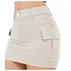 Saia Cargo Bege e Areia Curta Levanta Bumbum Com Elastano Moda Verão Blogueira Tendência