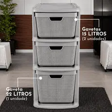 Gaveteiro Organizador Grande de Chão 15 Litros 22 Litros com 3 Gavetas em Plástico Juta Organização