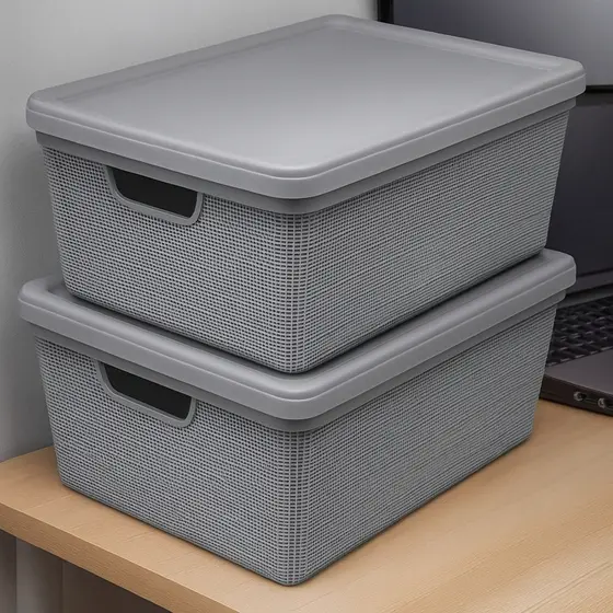 Caixa Organizadora com Tampa 15 Litros Cesto em Plástico Resistente Organizador Grande Jaguar