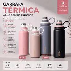 Garrafa Térmica Inox 600ml 800ml Academia Bike Sem Vazamento Quente e Gelada