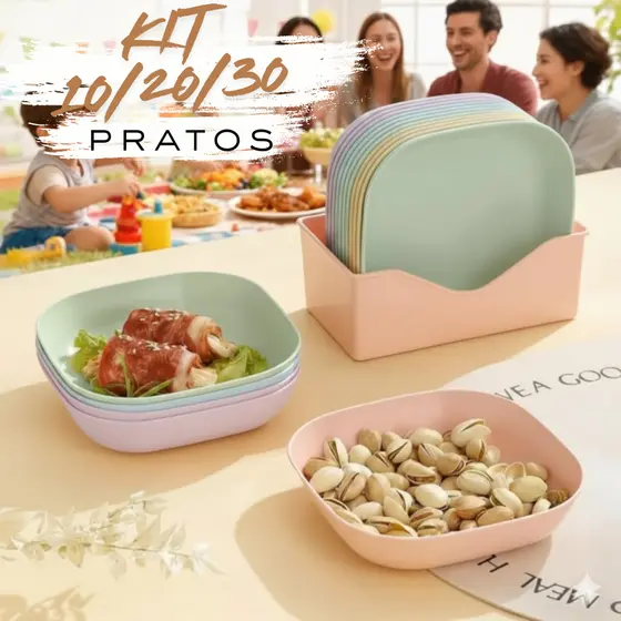 Conjunto Com 10/20/30 Pratos Plásticos Resistentes Reutilizáveis Com Suporte