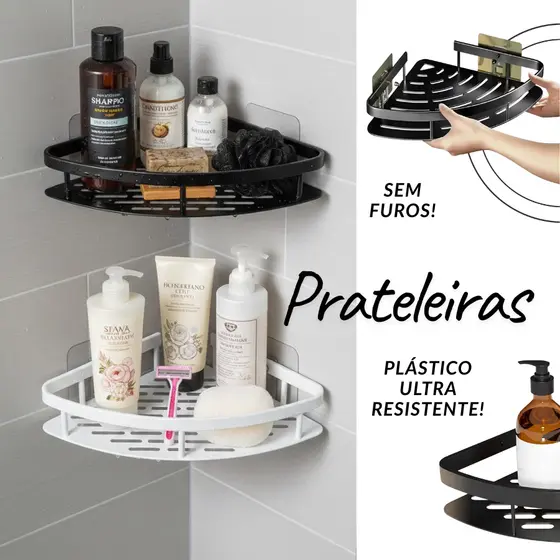 Prateleira Suporte Organizador De Parede Reforçado e Autocolante Para Shampoo Banheiro e Cozinha