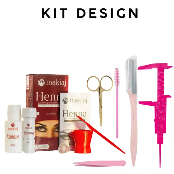 Henna de sobrancelhas e kit paquimetro e navalha para design de sobrancelhas, kit