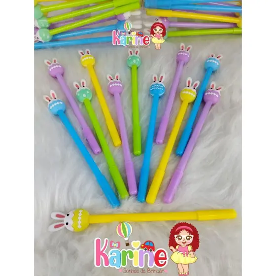 12 Canetas Coelhinho/ Páscoa/Lembrancinhas / escrita azul / ponta fina/ Caneta divertida/ canetas/ Caneta páscoa/