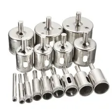 Kit Jogo 15/16 Brocas Serra Copo Diamantadas Para Vidros Mármore Cerâmica Piso Azulejos Porcelanatos De 6mm a 50mm