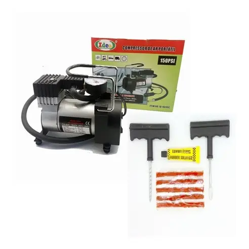 Kit Reparo Macarrão P/ Pneu + Compressor De Ar Portatil