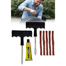 Kit Remendo de Pneu Sem Câmara Macarrão Reparo Carro de Plástico e Moto com Aplicador e Escariador .