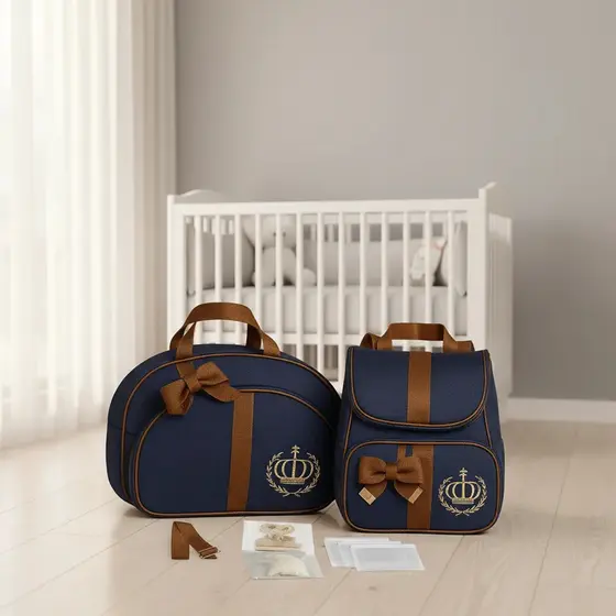 Kit Bolsa Maternidade Bebê Luxo Linho 3 Peças Elegantes com Laços - Millano