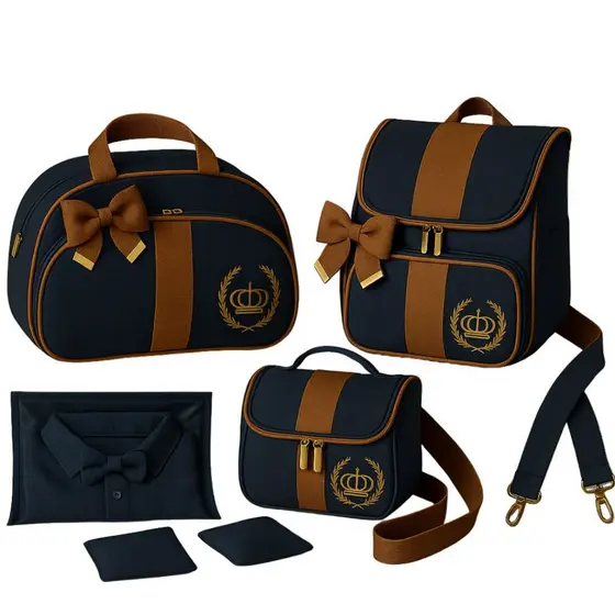 Kit De Bolsas Saída Maternidade Luxo Debebê Azul-marinho Liso