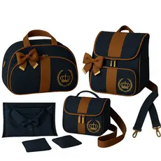 Kit De Bolsas Saída Maternidade Luxo Debebê Azul-marinho Liso