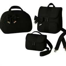 Conjunto Mala Maternidade E Bolsas Passeio Bebê Premium Preto Black Luxo Linho