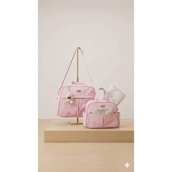 Kit Bolsa Maternidade 3 Peças Luxo + Trocador Impermeável + Brinde Ursinho