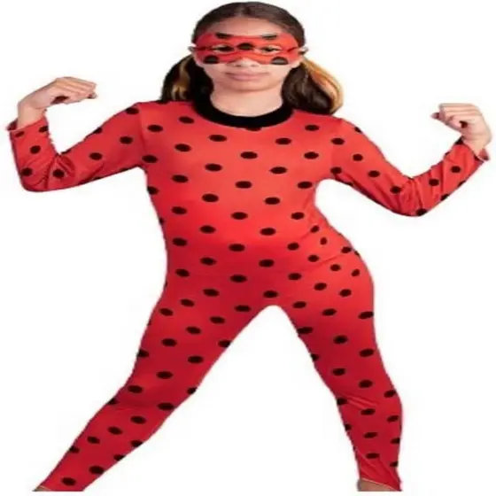 Fantasia Carnaval Festa Ladybug Infantil Longa Com Máscara
