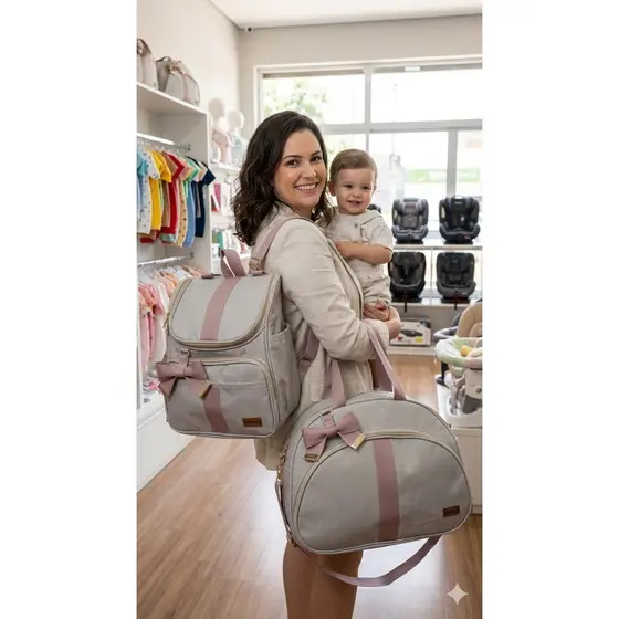 Kit Bebê Mala De Maternidade Impermeável Linho Luxo Milano
