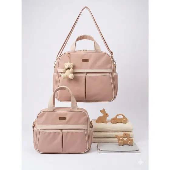 Kit Bolsa Maternidade Cor Nude  Menina Menino Luxo + Trocador Impermeável + Brinde